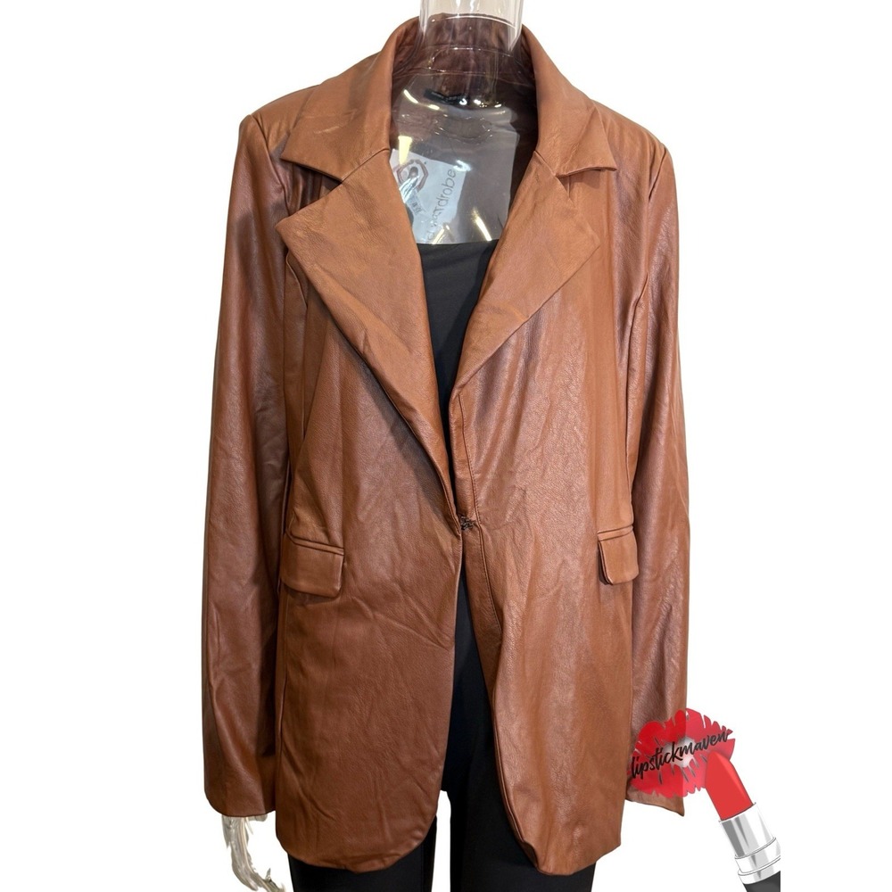 Naked Wardrobe Faux Leather Blazer‎ Womens XL Tan Brown Preppy NWT NW-T2253